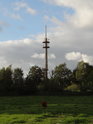 Vysílač s krávou v levobřežní nivě Labe pod obcí Otterndorf.